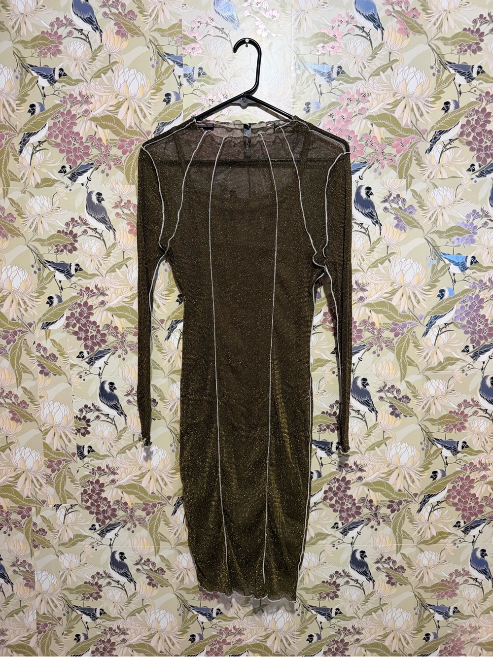 Long Sleeve Metallic Olive Bodycon Dress